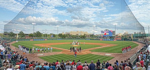The Saltdogs Baseball team take the field at Haymarket Park