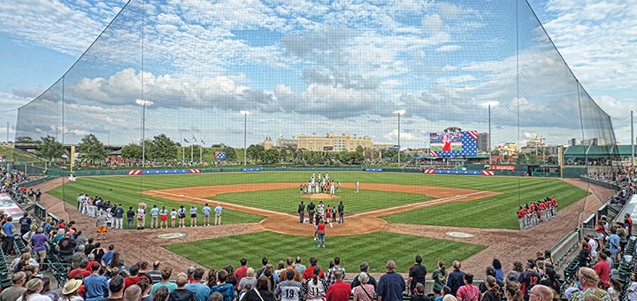 The Saltdogs Baseball team take the field at Haymarket Park