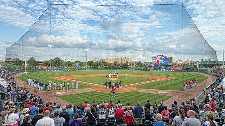 The Saltdogs Baseball team take the field at Haymarket Park