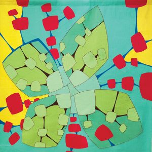 a photo of a brightly coloured, abstract quilt